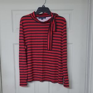 Tommy Hilfiger Red Striped Bristol Tie Neck Blouse Long-sleeved Bow XL